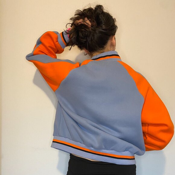 Edikted Cowboys Varsity Sweatshirt Jacket - Orange and Blue - Picture 4 of 8